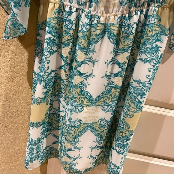 Antonio Melani size 8 teal and white print dress with flowy sleeves - Picture 3 of 9